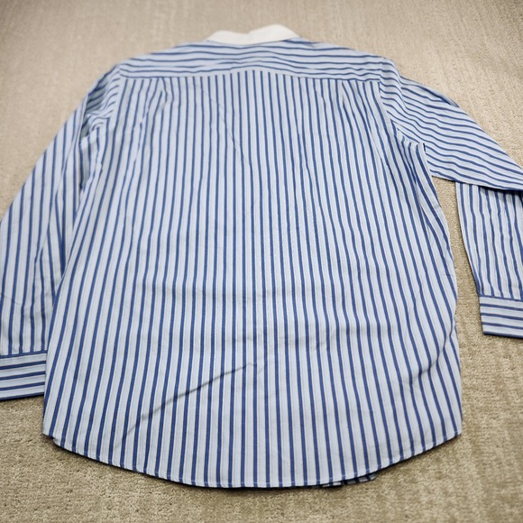 Vintage Lacoste Shirt Men 44 (XL) Vertical Striped Button Up Alligator Logo Blue - Picture 10 of 11